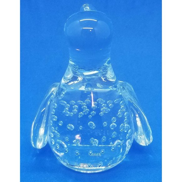 Hand Blown Penguin Bird Bullicante Controlled Bubbles Clear Glass Figurine - Picture 6 of 8